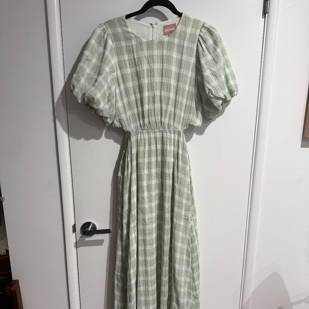 Show Me Your Mumu maxi green check dress with side cut outs size L